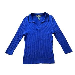 Ralph Lauren LRL Active Women’s Cable Knit Polo Sweater Top V-Neck VTG Size L